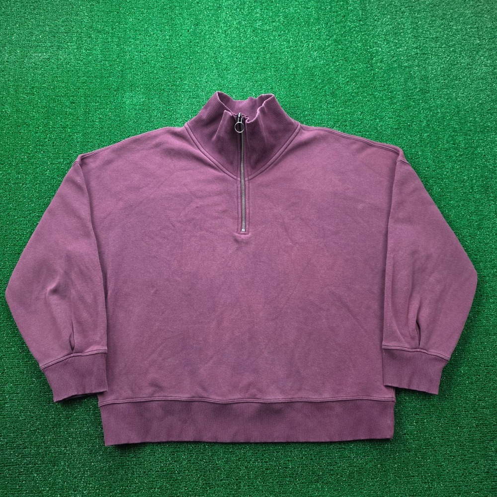 Athleta Cozy Karma Oversized Quarter-Zip Sweatshirt Womens Large Berry Purple